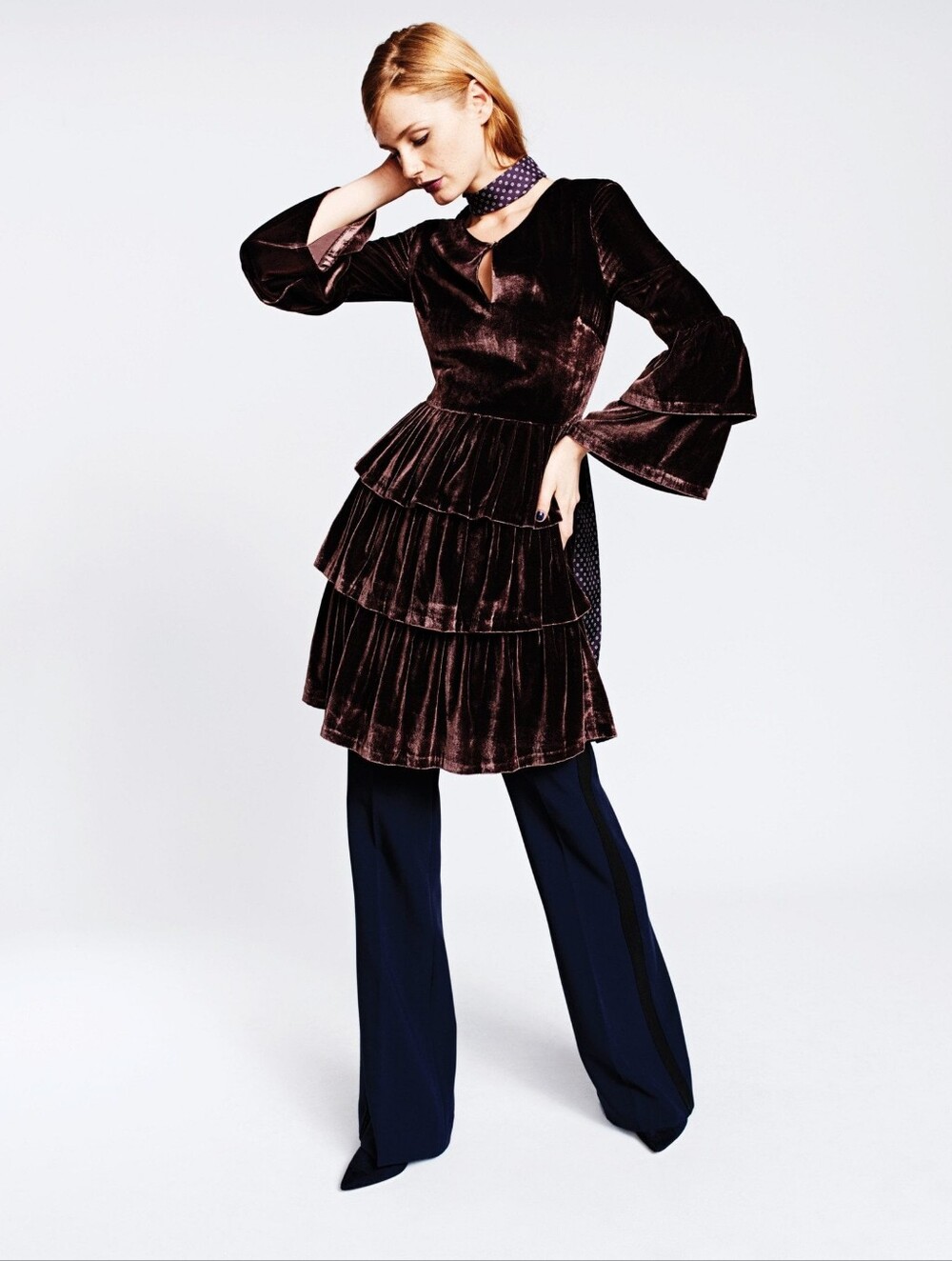 Banana Republic × Olivia Palermo Navy Flare Trousers | Racer Stripe | Lace Up 12